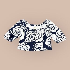 Anthropologie Maeve Amiens Cropped Top Womens Small White Blue Floral Textured